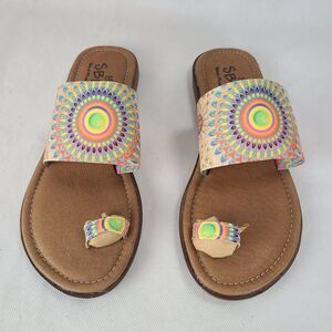New SBICCA "Sunnyvale" Natural/Multi Toe Ring Flat Sandal $40 Women's (6)